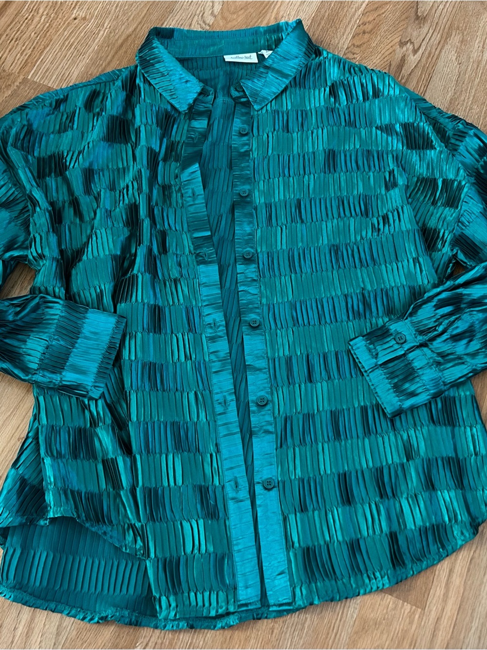 Willow Teal Pleated Button-Down Shirt for Men